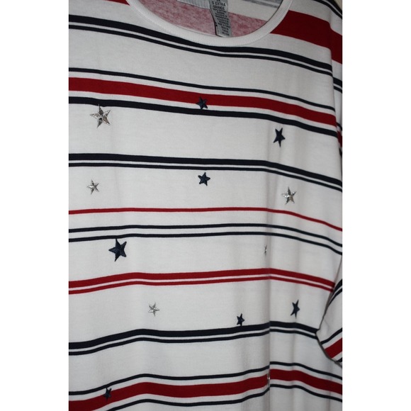 Cabin Creek 5X Short Slv Top  Stars Stripes Red White Blue 100% Cotton Pullover - Picture 8 of 16